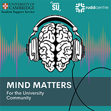 Mind Matters podcast logo: a brain wearing headphones