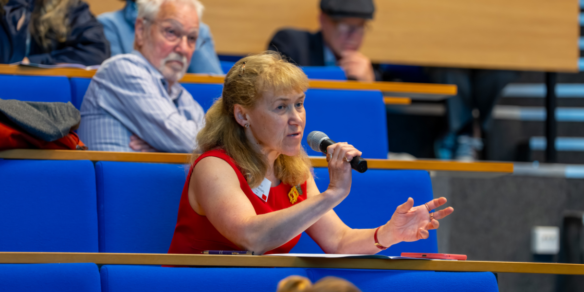 Alumna participating in a discussion at the anniversary reunion in June.