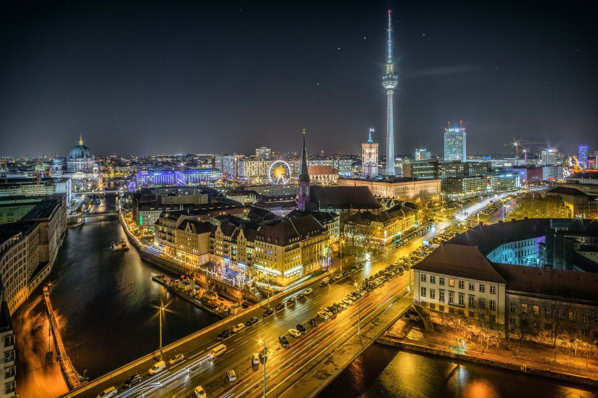 Berlin skyline at night