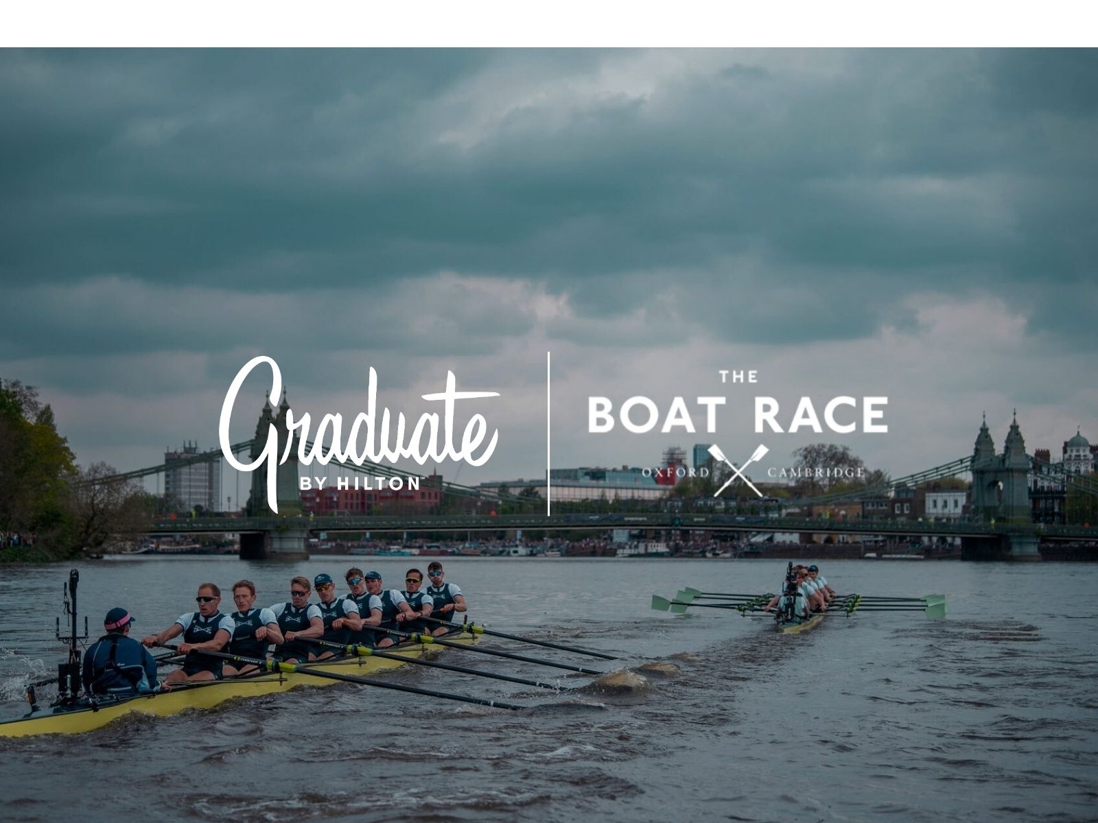 photograph showing cambridge and oxford boat crews on the river thames with text overlays