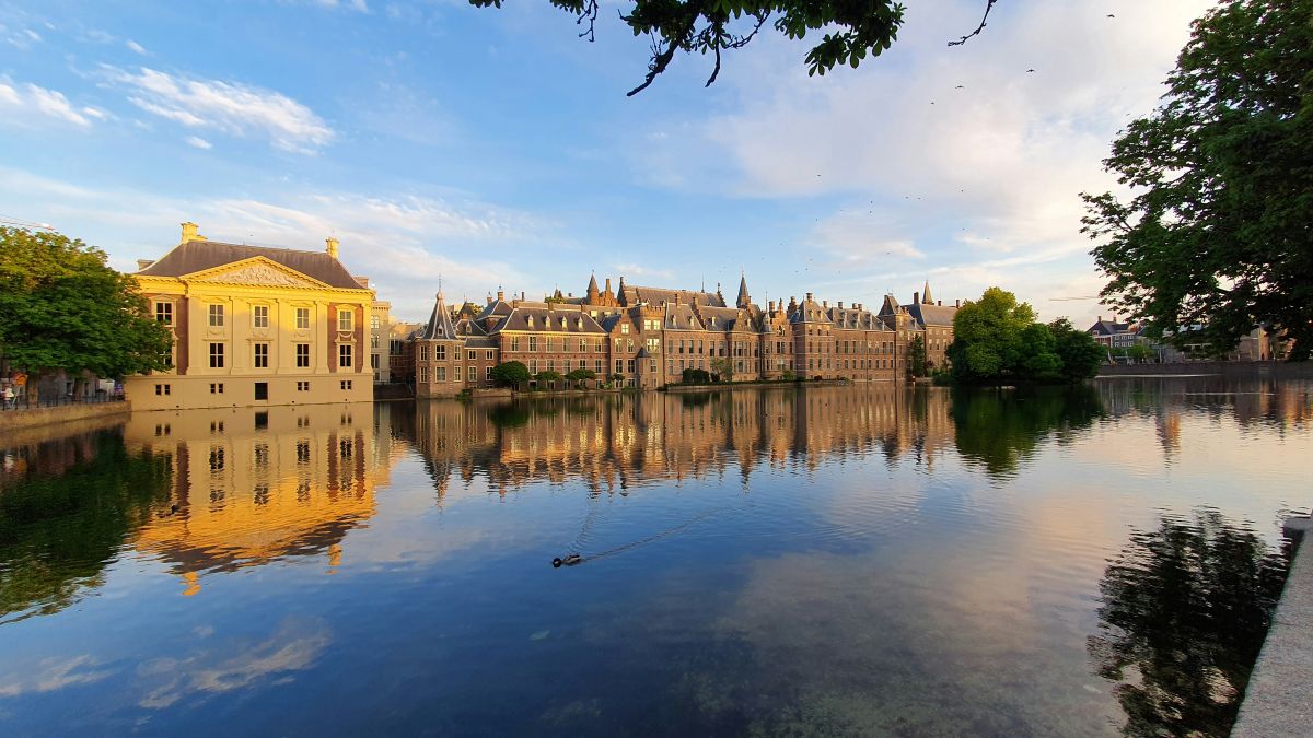 Binnenhof in the Hague across Hofvijver lake