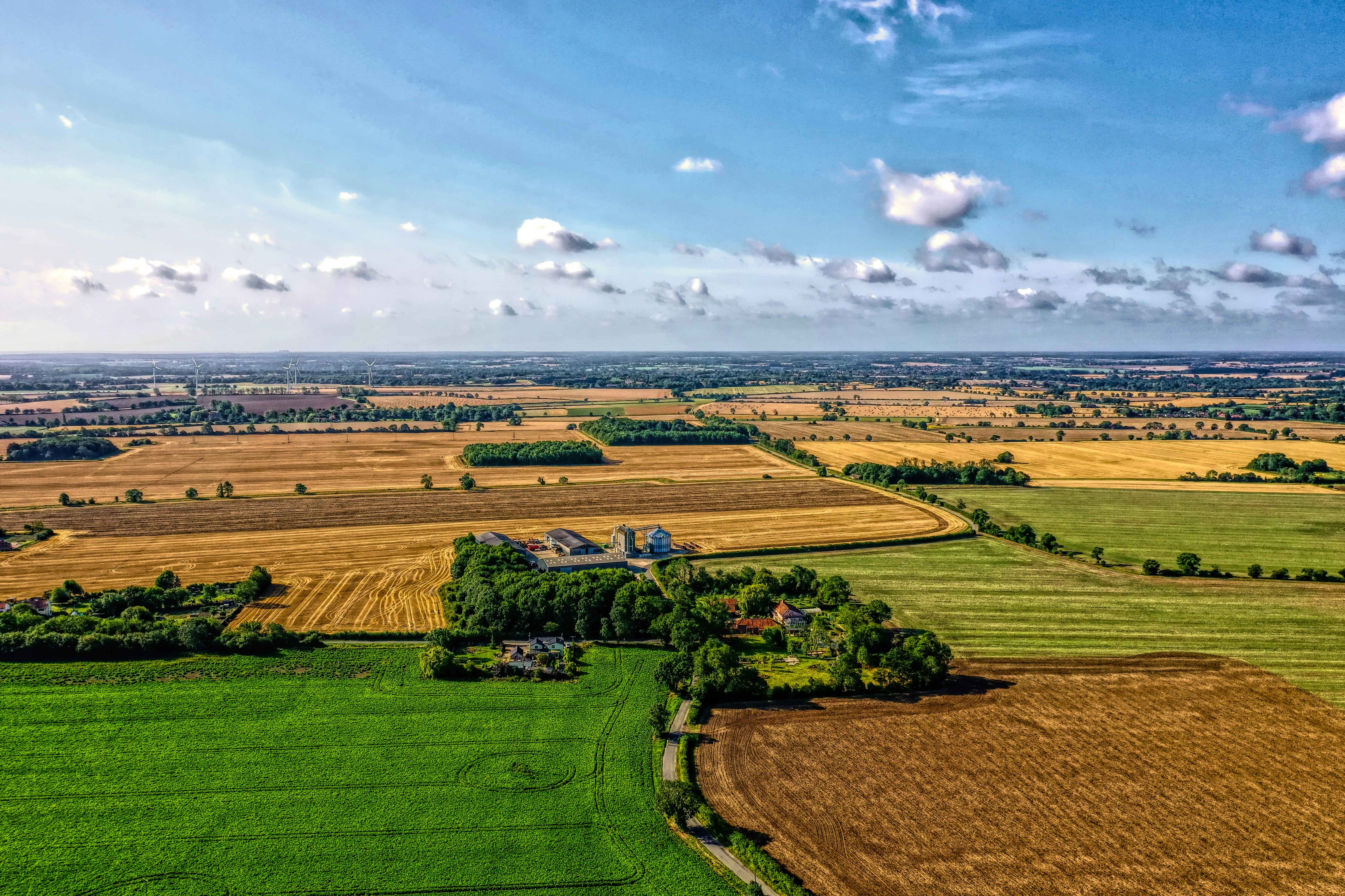 Aerial view of countryside in Suffolk