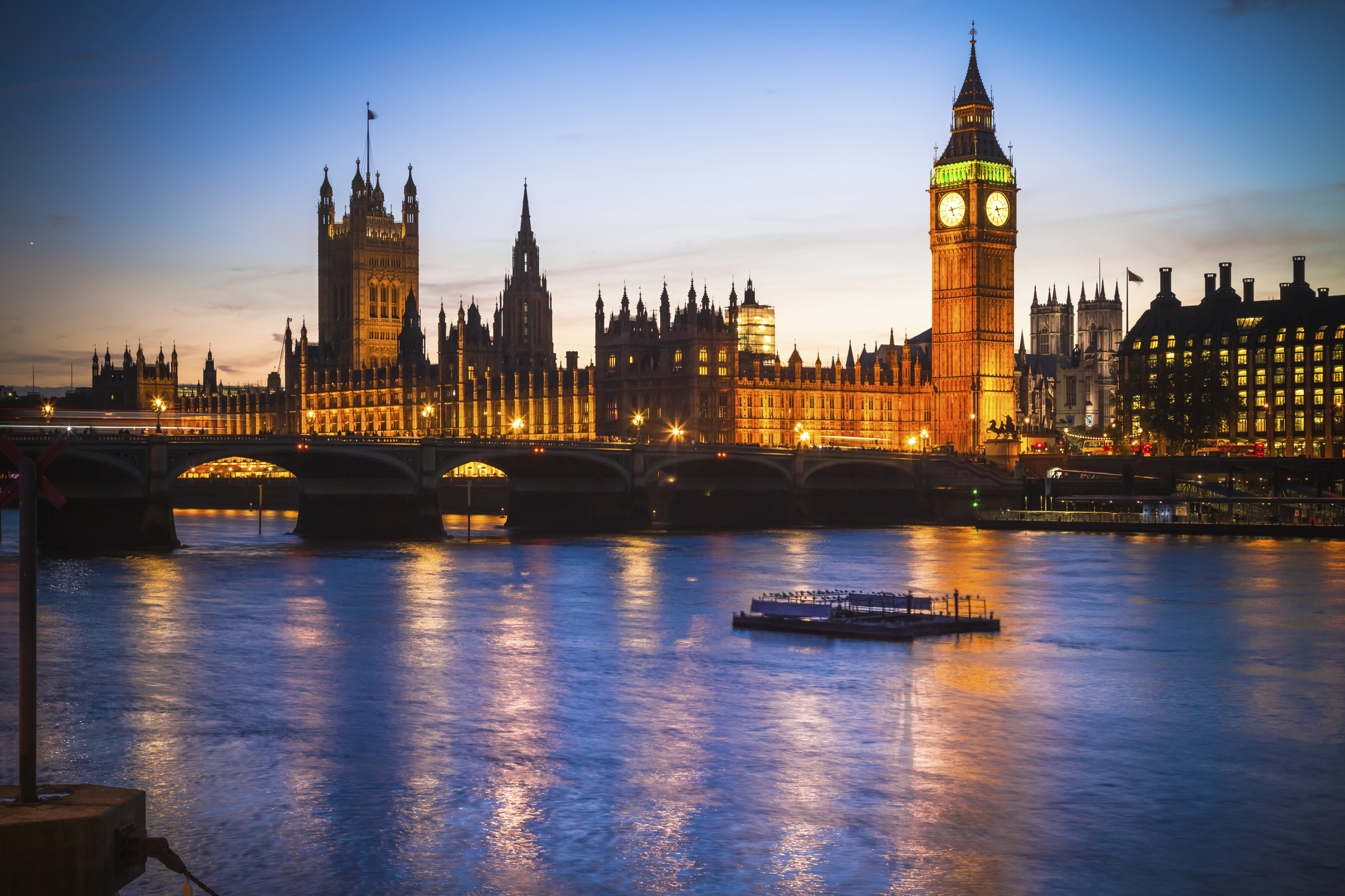 Westminster lit up at dusk