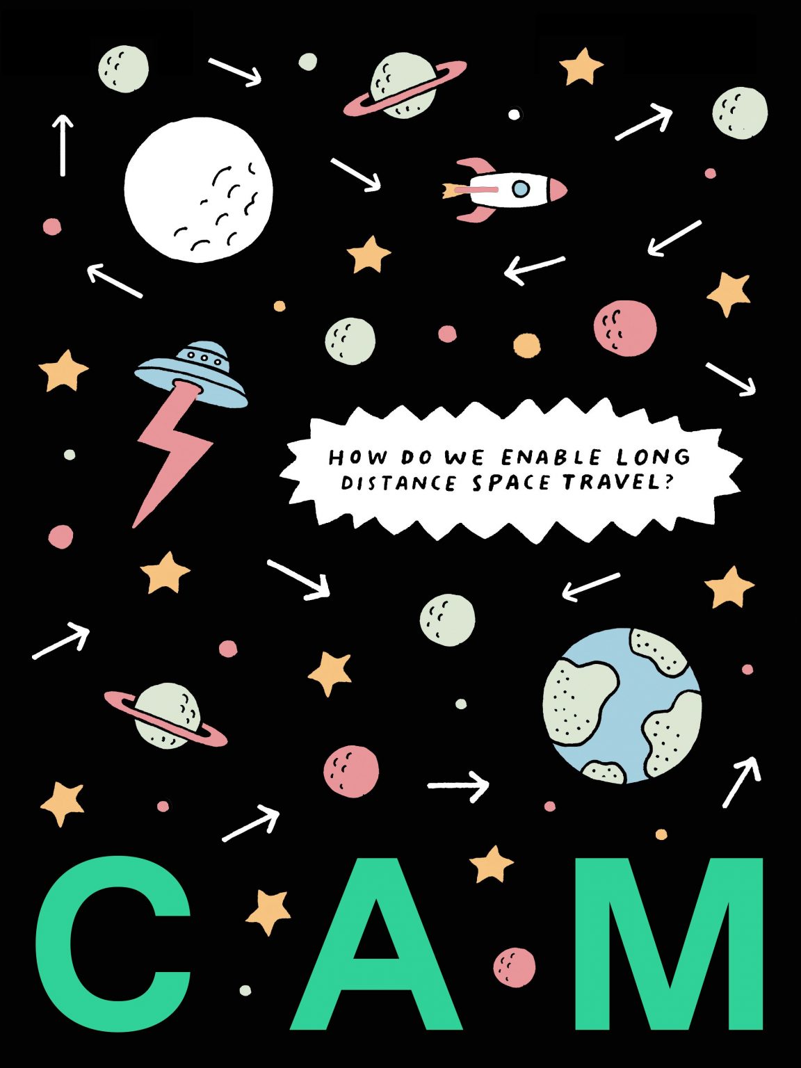 Cover of CAM 89, showing an illustration of long-distance space travel