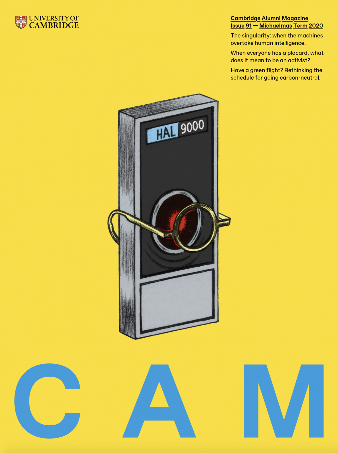 Cover of CAM 91, showing a HAL 9000 supercomputer wearing glasses