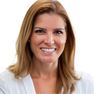 Headshot of Brooke wearing a white top and white background