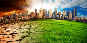 Photo shows effects of climate change on a city landscape.