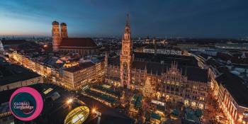 an aerial view photograph taken at night of munich city centre