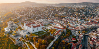 Aerial photograph of Bratislava Castle and the surrounding city