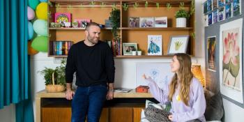 Jamie Roberts and student in room