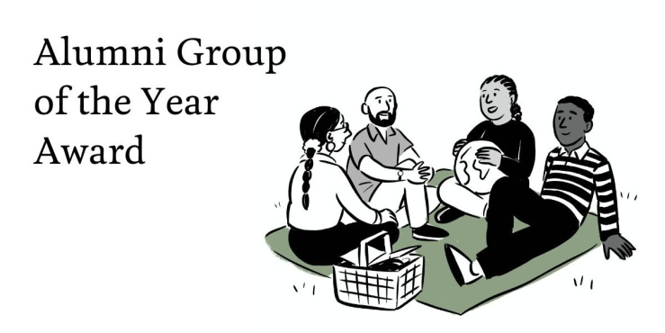 Illustration of a group of people sat on a picnic blanket 