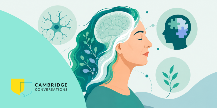 graphic showing a brain and other symbols and icons associated with brain health