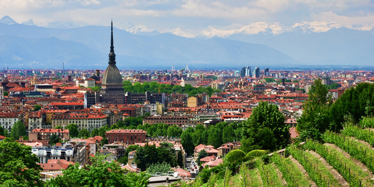 View over Turin from a nearby mountain side