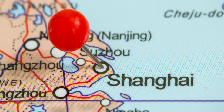 Shanghai on map with pin in it