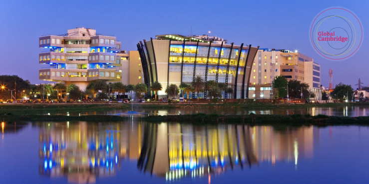 Bengaluru office blocks from the river, with Global Cambridge logo in top