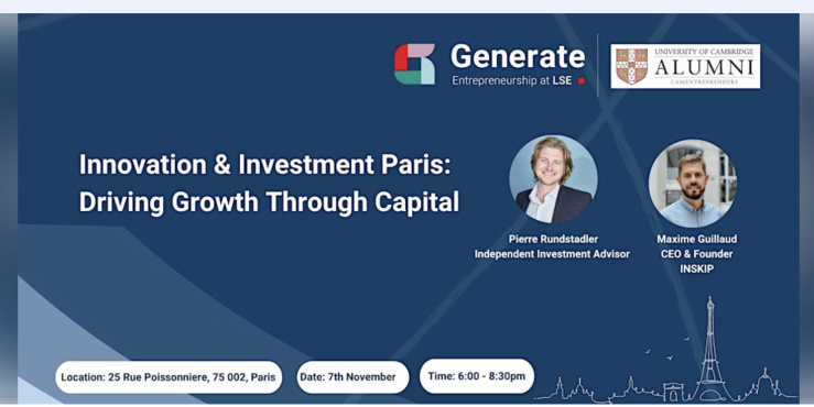 Photo shows two guest speakers on a flyer for the Innovation and Investment Paris event