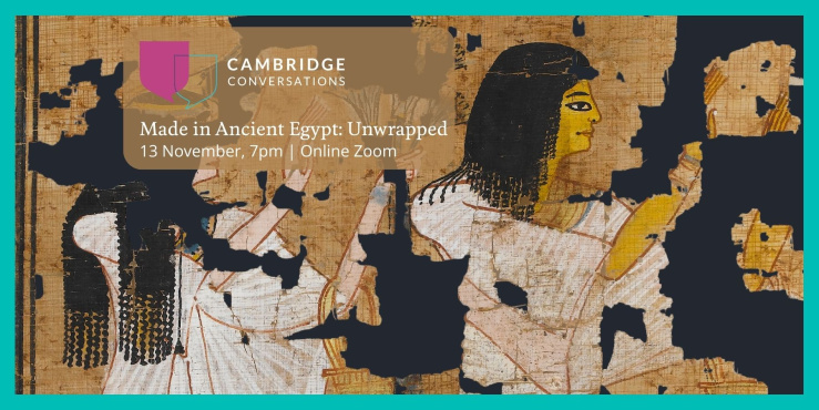 web hero image publicising a cambridge conversation webinar on the made in ancient egypt exhibition at the fitzwilliam museum
