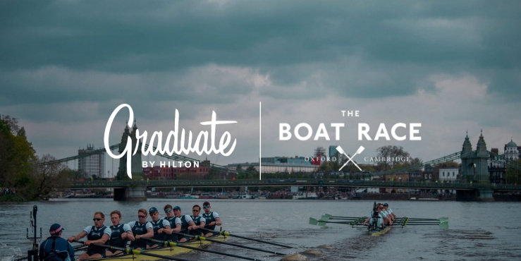 photograph showing cambridge and oxford boat crews on the river thames with text overlays