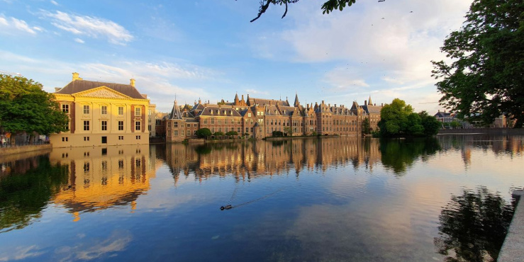 Binnenhof in the Hague across Hofvijver lake