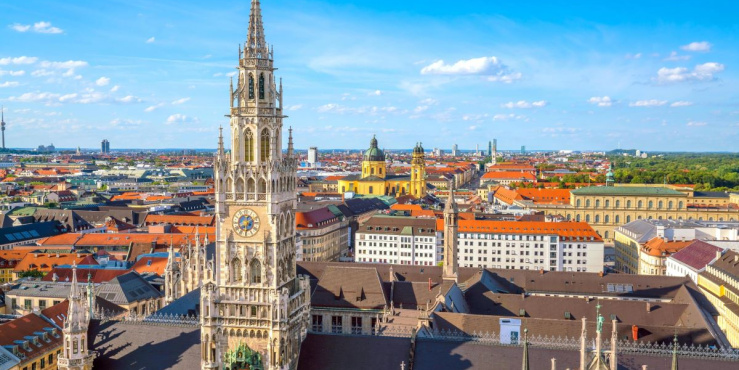 Munich skyline and blue skies