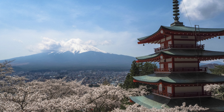 Mt. Fuji and Japanese Temple