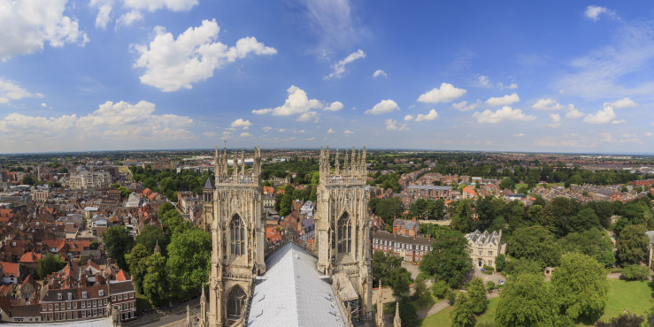 A view of the York skyline with blue skies on a sunny day