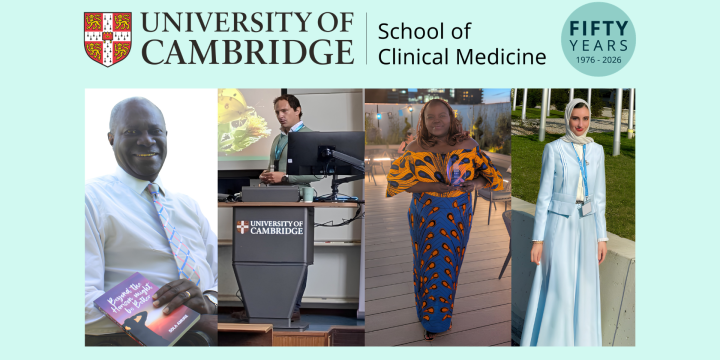 Four alumni of the School of Clinical Medicine: Larry, James, Katy and Sara.