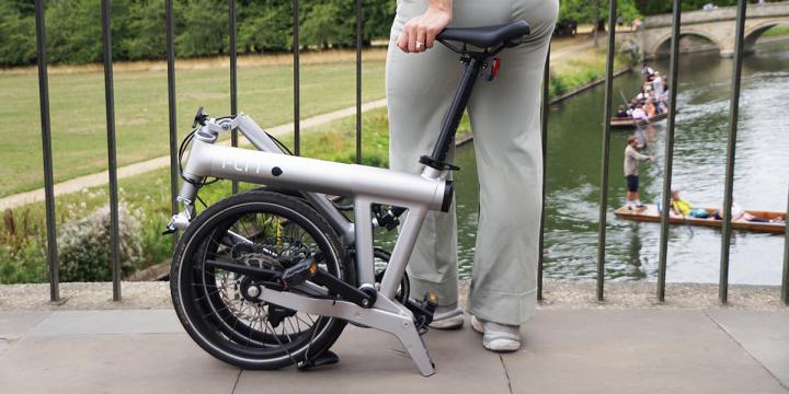 FLIT ebike on a bridge in Cambridge