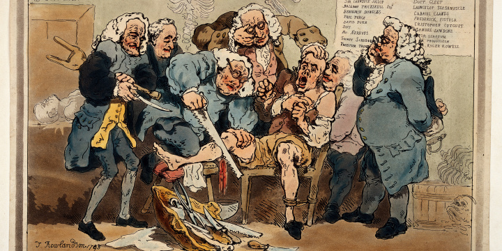 Cartoon of surgeons in an amputation