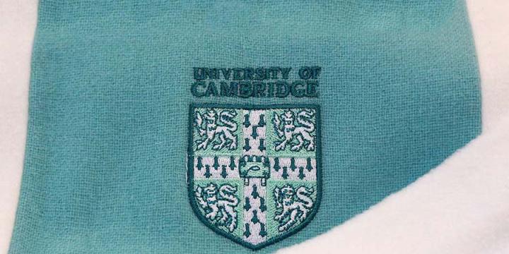 Detail of the fleece-backed alumni scarf