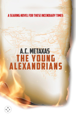 Front cover featuring title of book on burning map