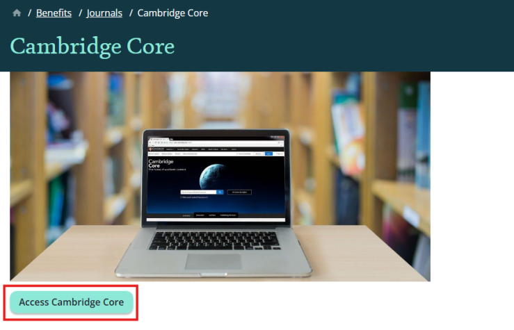 Screenshot of the an individual journal page with the access button highlighted