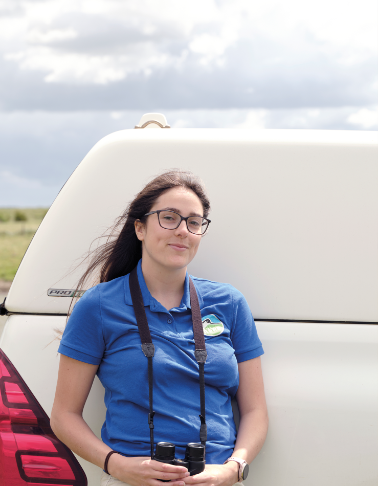 The RSPB’s Lauren Band, monitoring the lapwing population at Blacketts Farm.