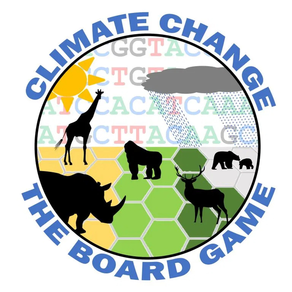 Logo of Climate Change the board game, featuring hexes and animals