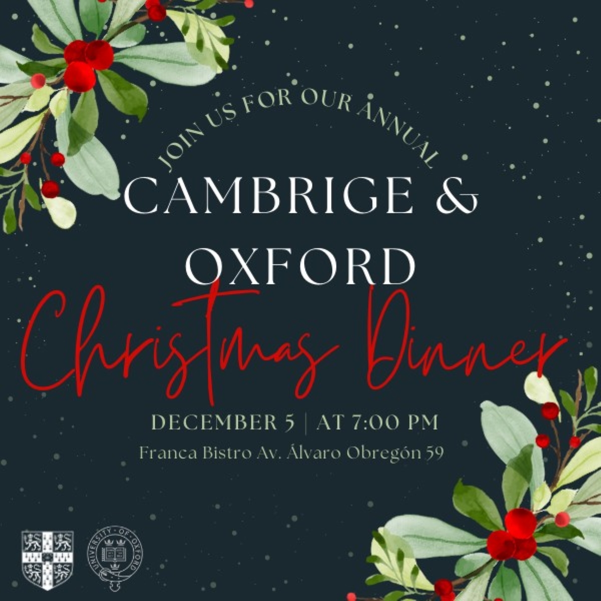 Mexico City Cambridge and Oxford Christmas Dinner, 2023 Alumni