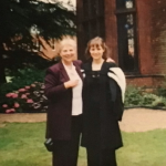 Mei Simmons (left), her recently-published book (middle) and Mei at her Cambridge graduation (right). 