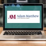 Laptop with Adam Matthew logo on the screen