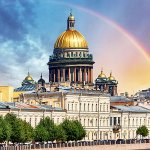 Saint Isaac Cathedral across Moyka river, St Petersburg Russia