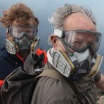 Professor Clive Oppenheimer and Werner Herzog on the rim of a volcano
