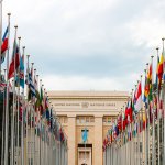 image of flags outside UN building