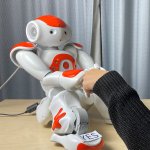 Robot Nao shaking hands with Micol