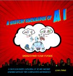 A sketchy knowledge of ai book cover, drawn in a comic book style, showing a figure in a thought bubble over a city