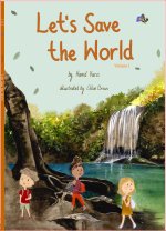 Book cover features a river and waterfall landscape with cartoon children in the foreground,