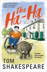 Book cover shows a cartoon scene of a person in a wheelchair in hot pursuit of a boar clutching papers in its mouth.