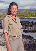 Dr Sally Gibson, pictured on an island in the Galapagos