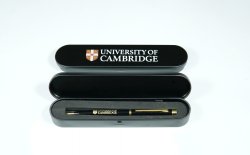 Black box with University branded with a black pen