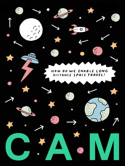 Cover of CAM 89, showing an illustration of long-distance space travel