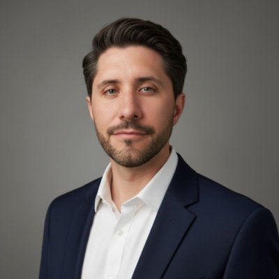 portrait photograph of a man against a grey gradient background