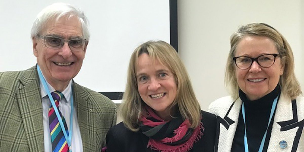 Chairman, Paul Beasley-Murray with speaker Emma Jane Kirby and Nicole Chapman, committee member