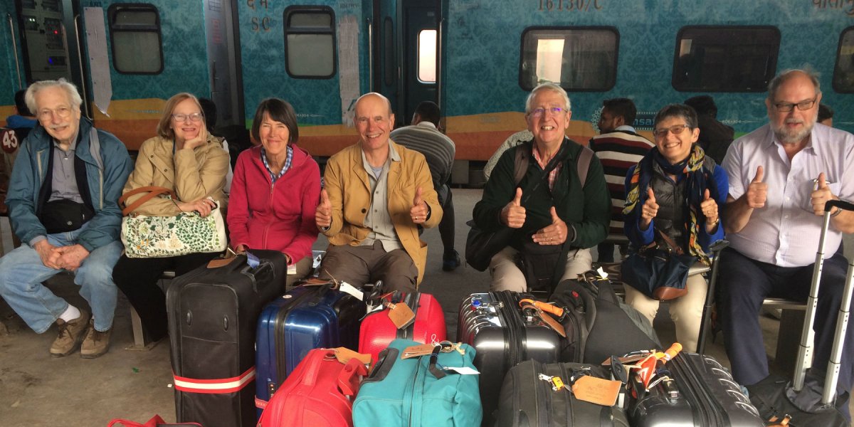 Group photo at the train station